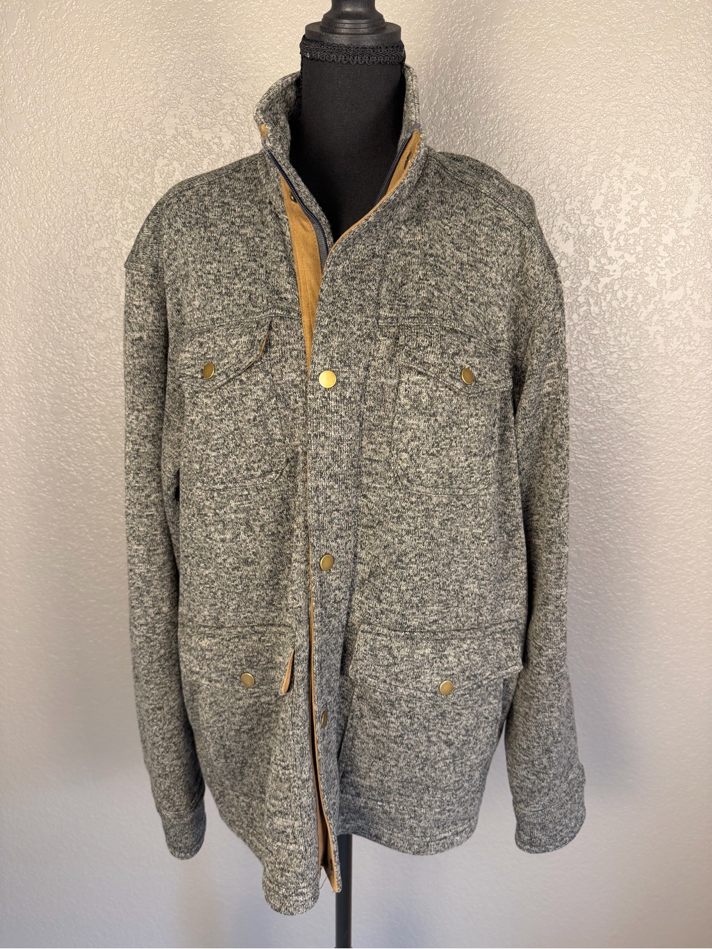 Eddie Bauer Gray Zip-Up Jacket With Tan Trim